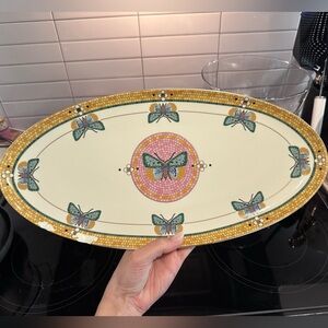 Anthropologie Butterfly Bistro Garden Tile Mosaic Serving Platter Dish Pink